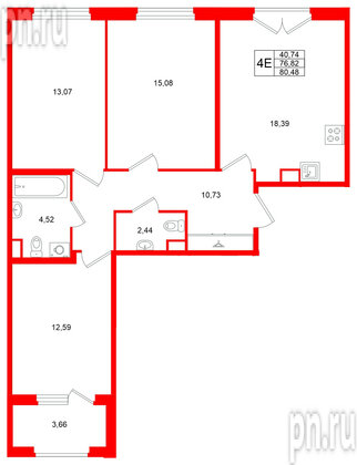 Квартира в ЖК Дубровский, 3 комнатная, 76.82 м², 2 этаж