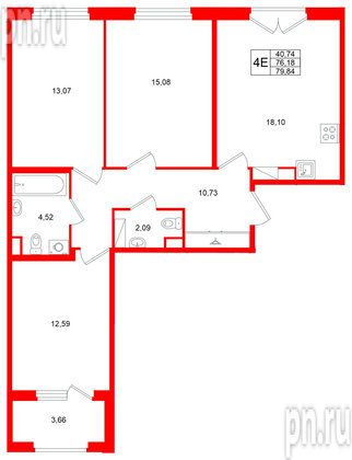Квартира в ЖК Дубровский, 3 комнатная, 76.18 м², 3 этаж