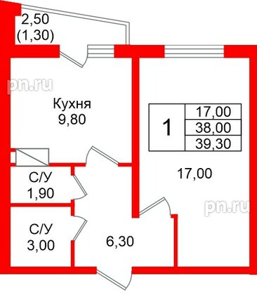 Квартира в ЖК «Рябиновый сад», 1 комнатная, 38 м², 2 этаж