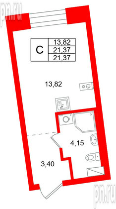 Квартира в ЖК «Бульвар Грина», студия, 21.37 м², 7 этаж