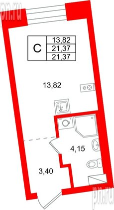 Квартира в ЖК «Бульвар Грина», студия, 21.37 м², 9 этаж