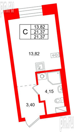 Квартира в ЖК «Бульвар Грина», студия, 21.37 м², 11 этаж