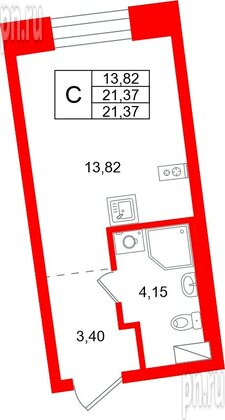 Квартира в ЖК «Бульвар Грина», студия, 21.37 м², 15 этаж