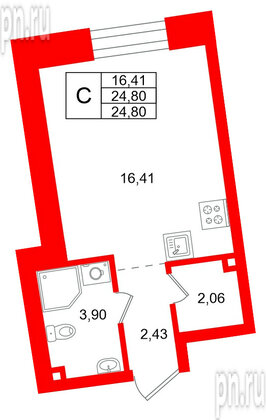 Квартира в ЖК «Бульвар Грина», студия, 24.8 м², 3 этаж