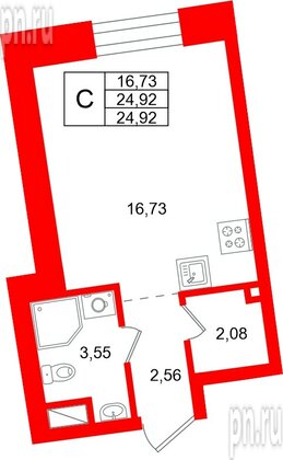Квартира в ЖК «Бульвар Грина», студия, 24.92 м², 4 этаж