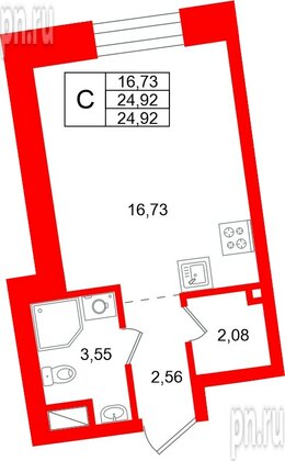 Квартира в ЖК «Бульвар Грина», студия, 24.92 м², 9 этаж