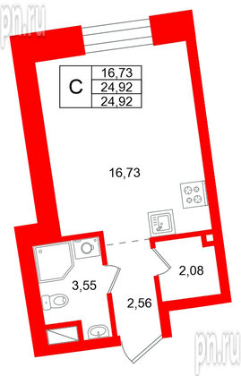 Квартира в ЖК «Бульвар Грина», студия, 24.92 м², 11 этаж