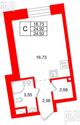 Квартира в ЖК «Бульвар Грина», студия, 24.92 м², 15 этаж