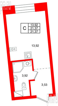 Квартира в ЖК «Бульвар Грина», студия, 21.37 м², 4 этаж