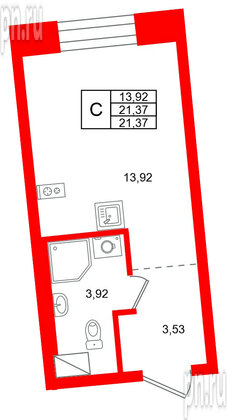 Квартира в ЖК «Бульвар Грина», студия, 21.37 м², 7 этаж