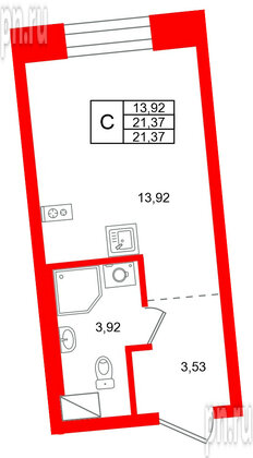 Квартира в ЖК «Бульвар Грина», студия, 21.37 м², 9 этаж