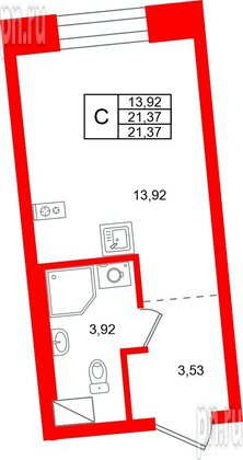 Квартира в ЖК «Бульвар Грина», студия, 21.37 м², 11 этаж