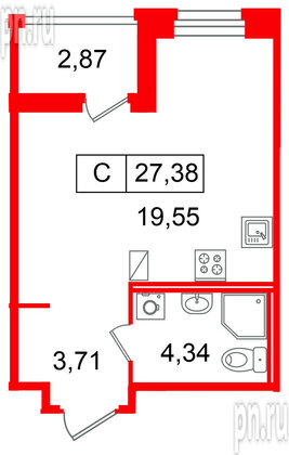 Квартира в ЖК «Ультра Сити 3.0», студия, 27.38 м², 9 этаж