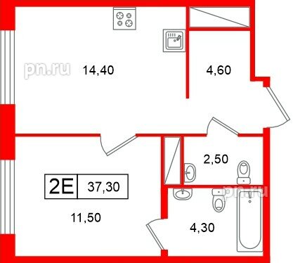 Квартира в ЖК «Передвижники», 1 комнатная, 37.3 м², 10 этаж
