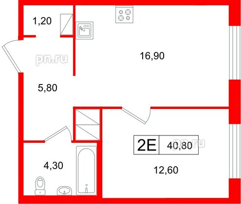 Квартира в ЖК «Передвижники», 1 комнатная, 40.8 м², 10 этаж