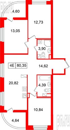 Квартира в ЖК «Ультра Сити 3.0», 3 комнатная, 80.35 м², 13 этаж
