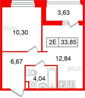 Квартира в ЖК «Ультра Сити 3.0», 1 комнатная, 33.85 м², 15 этаж