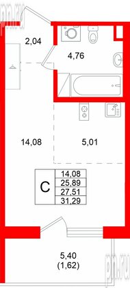 Квартира в ЖК «Ю Гатчина», студия, 27.51 м², 3 этаж