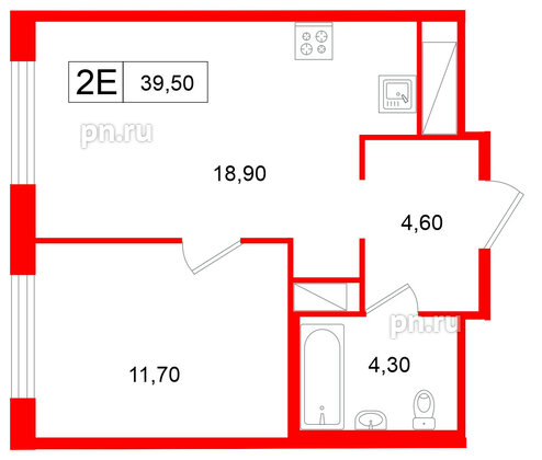 Квартира в ЖК «Передвижники», 1 комнатная, 39.5 м², 10 этаж