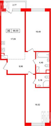 Квартира в ЖК «Расцветай в Янино», 2 комнатная, 68.55 м², 12 этаж