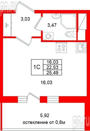 Квартира в ЖК «Город звёзд», студия, 22.53 м², 7 этаж