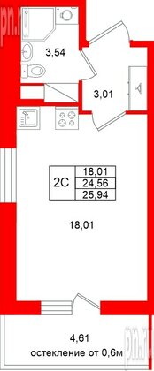 Квартира в ЖК «Город звёзд», студия, 24.56 м², 12 этаж