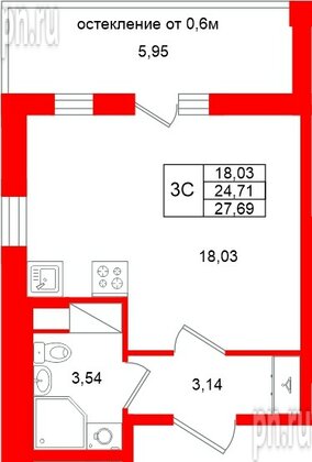 Квартира в ЖК «Город звёзд», студия, 24.71 м², 12 этаж