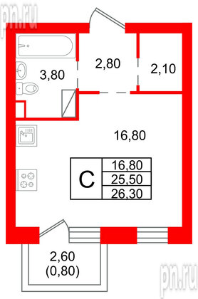 Квартира в ЖК «Шотландия», студия, 25.5 м², 2 этаж
