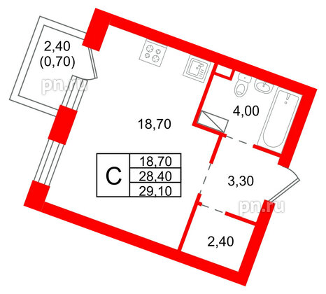 Квартира в ЖК «Шотландия», студия, 28.4 м², 3 этаж