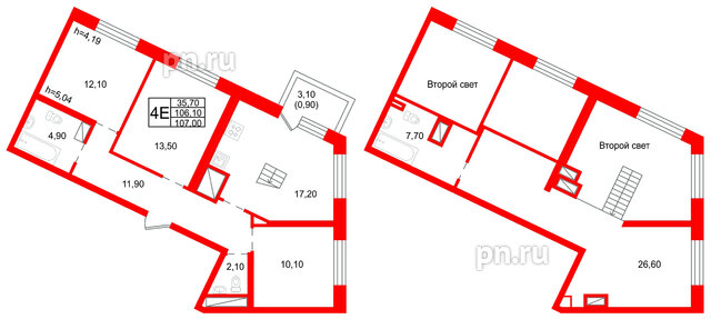 Квартира в ЖК «Шотландия», 3 комнатная, 106.1 м², 3 этаж