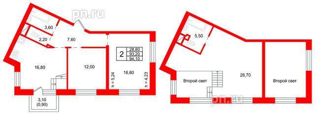 Квартира в ЖК «Шотландия», 2 комнатная, 93.2 м², 3 этаж