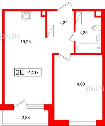 Квартира в ЖК «Расцветай в Янино», 1 комнатная, 42.77 м², 1 этаж