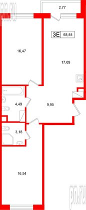 Квартира в ЖК «Расцветай в Янино», 2 комнатная, 68.55 м², 2 этаж