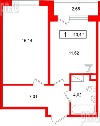 Квартира в ЖК «Расцветай в Янино», 1 комнатная, 40.42 м², 6 этаж