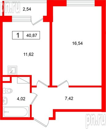 Квартира в ЖК «Расцветай в Янино», 1 комнатная, 40.87 м², 1 этаж
