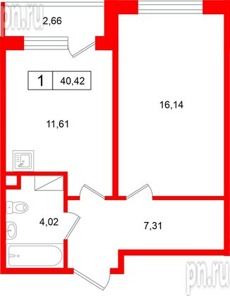 Квартира в ЖК «Расцветай в Янино», 1 комнатная, 40.42 м², 6 этаж