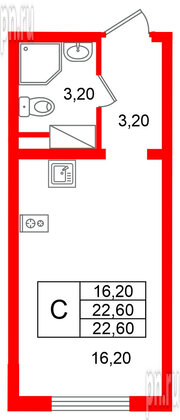 Квартира в ЖК «Ручьи–2», студия, 22.6 м², 17 этаж