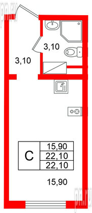 Квартира в ЖК «Ручьи–2», студия, 22.1 м², 3 этаж