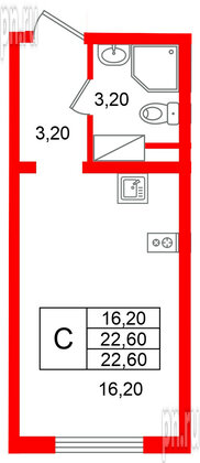 Квартира в ЖК «Ручьи–2», студия, 22.6 м², 19 этаж