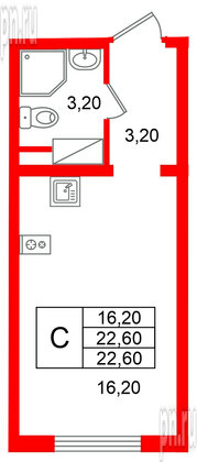Квартира в ЖК «Ручьи–2», студия, 22.6 м², 14 этаж