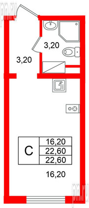 Квартира в ЖК «Ручьи–2», студия, 22.6 м², 9 этаж