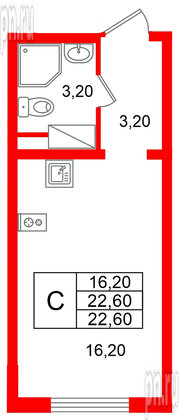 Квартира в ЖК «Ручьи–2», студия, 22.6 м², 12 этаж