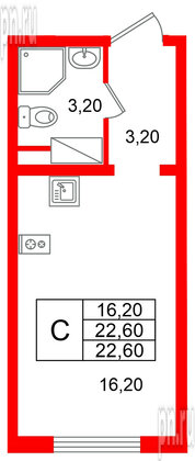 Квартира в ЖК «Ручьи–2», студия, 22.6 м², 10 этаж