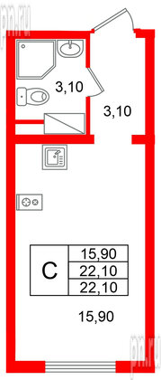 Квартира в ЖК «Ручьи–2», студия, 22.1 м², 3 этаж