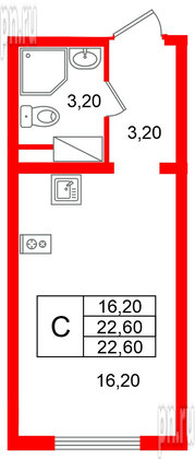 Квартира в ЖК «Ручьи–2», студия, 22.6 м², 13 этаж