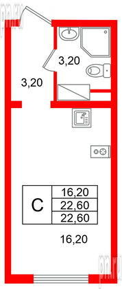 Квартира в ЖК «Ручьи–2», студия, 22.6 м², 19 этаж