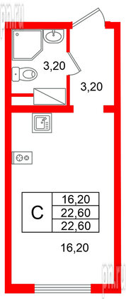 Квартира в ЖК «Ручьи–2», студия, 22.6 м², 7 этаж