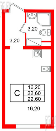 Квартира в ЖК «Ручьи–2», студия, 22.6 м², 7 этаж