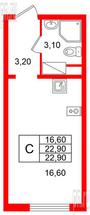 Квартира в ЖК «Ручьи–2», студия, 22.9 м², 6 этаж