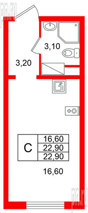 Квартира в ЖК «Ручьи–2», студия, 22.9 м², 6 этаж
